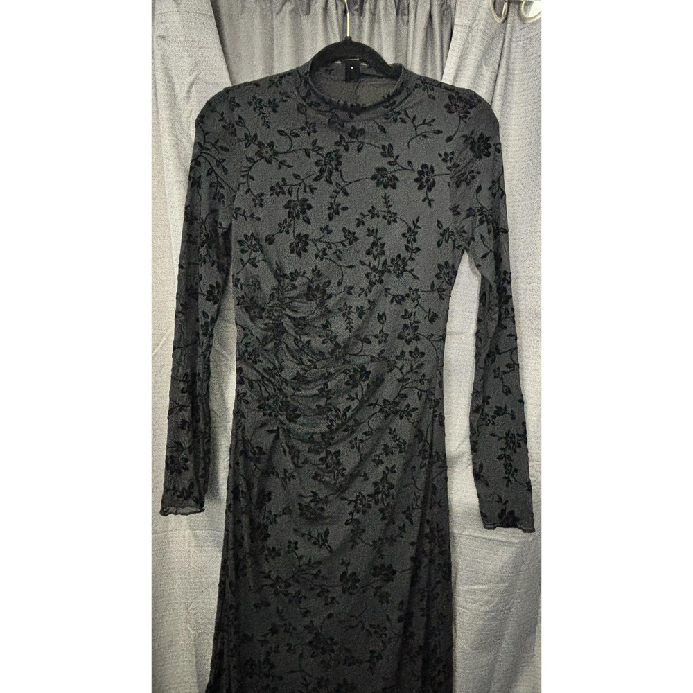 SHEIN Velvet Burnout Sheer Overlay Maxi Dress Womens M Black Floral Whimsigoth - Picture 4 of 15